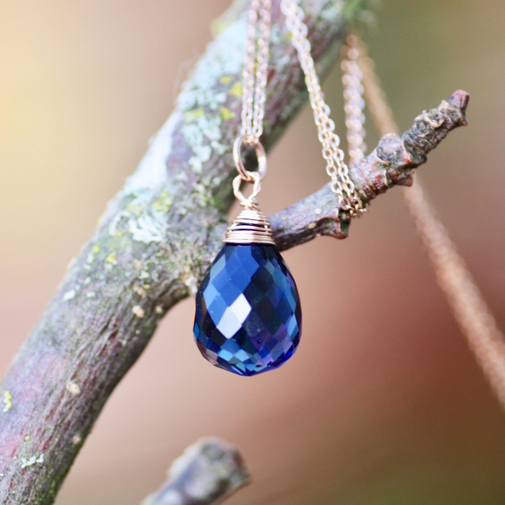 Handcrafted Blue Sapphire Pendant 14k Rose Gold Filled , September Birthstone - Picture 1 of 9